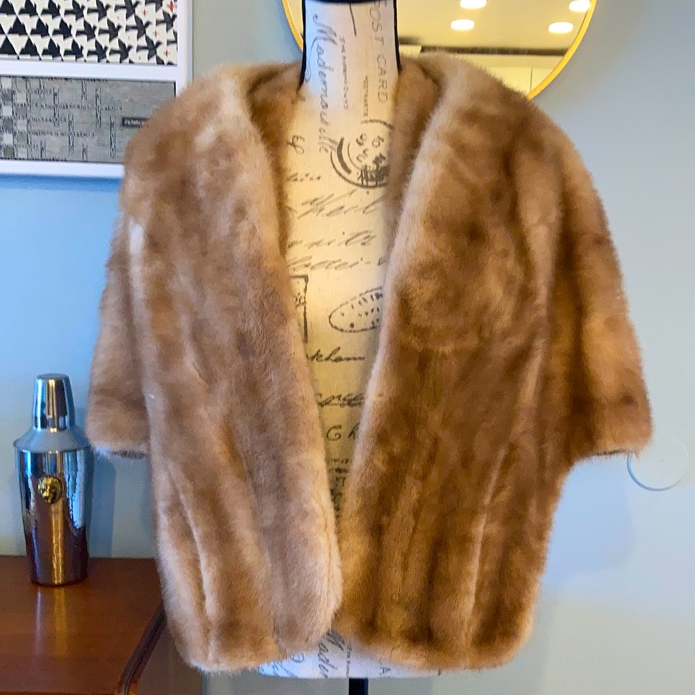 Iconic Vintage 1950's Lilly Dache Lined Mink Fur Shawl with Pockets
